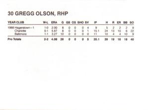 1989 French/Bray Baltimore Orioles #NNO Gregg Olson Back