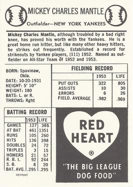 1991 1954 Red Heart Dog Food Reprint #NNO Mickey Mantle Back