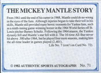 1982 ASA The Mickey Mantle Story - Autographed Blue Back #71 Mickey Mantle Back