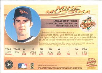 2000 Pacific Crown Collection #34 Mike Mussina Back