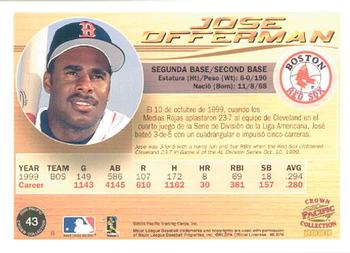 2000 Pacific Crown Collection #43 Jose Offerman Back