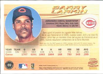 2000 Pacific Crown Collection #69 Barry Larkin Back