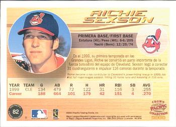 2000 Pacific Crown Collection #82 Richie Sexson Back