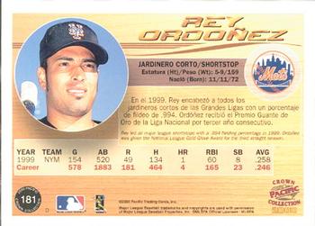 2000 Pacific Crown Collection #181 Rey Ordonez Back