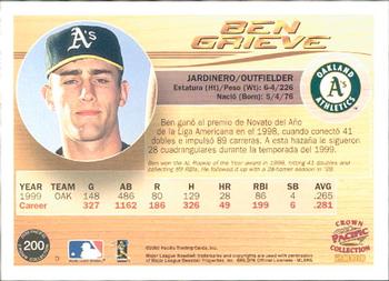 2000 Pacific Crown Collection #200 Ben Grieve Back