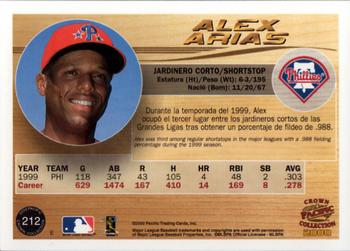 2000 Pacific Crown Collection #212 Alex Arias Back