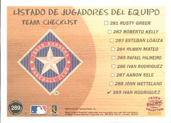 2000 Pacific Crown Collection #289 Ivan Rodriguez Back