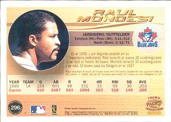 2000 Pacific Crown Collection #296 Raul Mondesi Back