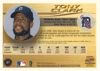 2000 Pacific Crown Collection #97 Tony Clark Back