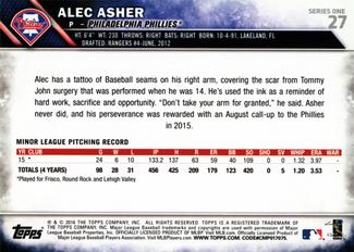 2016 Topps Mini #27 Alec Asher Back