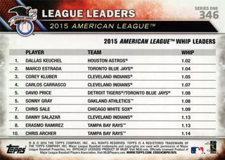 2016 Topps Mini #346 American League WHIP Leaders Back