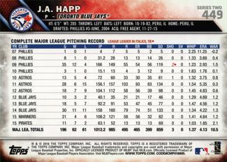 2016 Topps Mini #449 J.A. Happ Back