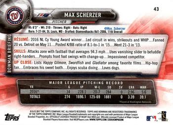 2017 Bowman #43 Max Scherzer Back
