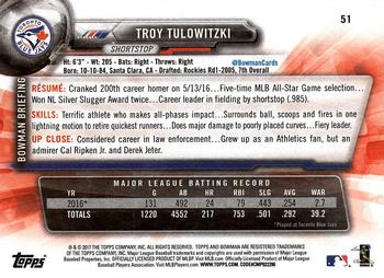 2017 Bowman #51 Troy Tulowitzki Back