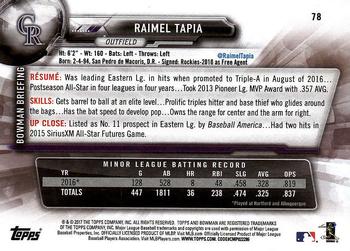 2017 Bowman #78 Raimel Tapia Back