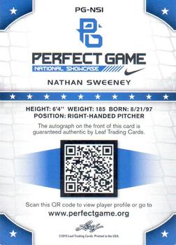 2015 Leaf Perfect Game National Showcase - Base Autograph Green #PG-NS1 Nathan Sweeney Back