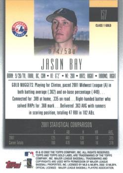 2002 Topps Gold Label - Class 1 Gold #157 Jason Bay  Back