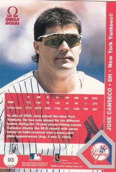 2000 Pacific Omega #93 Jose Canseco Back