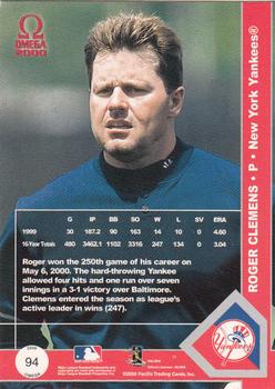 2000 Pacific Omega #94 Roger Clemens Back