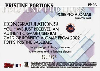 2002 Topps Pristine - Portions #PP-RA Roberto Alomar Back
