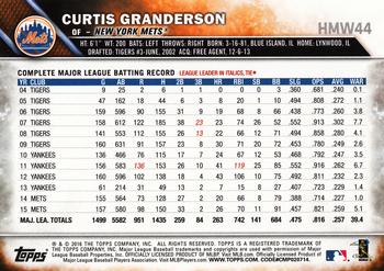 2016 Topps Holiday #HMW44 Curtis Granderson Back
