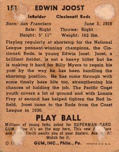 1940 Play Ball #151 Eddie Joost Back