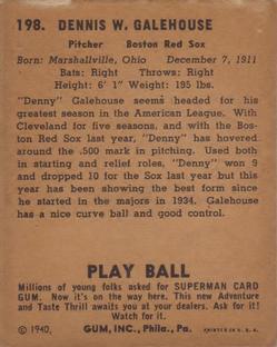1940 Play Ball #198 Denny Galehouse Back