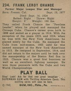 1940 Play Ball #234 Frank Chance Back