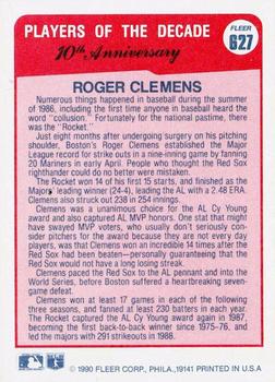 1990 Fleer #627 Roger Clemens Back