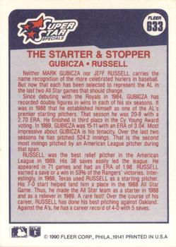 1990 Fleer #633 Starter & Stopper (Mark Gubicza / Jeff Russell) Back