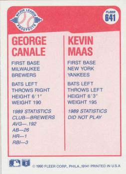 1990 Fleer #641 George Canale / Kevin Maas Back