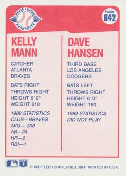 1990 Fleer #642 Kelly Mann / Dave Hansen Back
