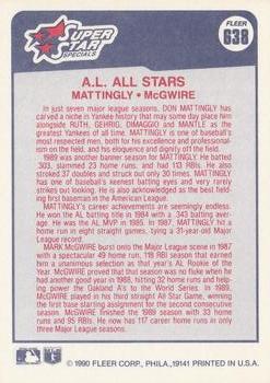 1990 Fleer #638 A.L. All-Stars (Don Mattingly / Mark McGwire) Back