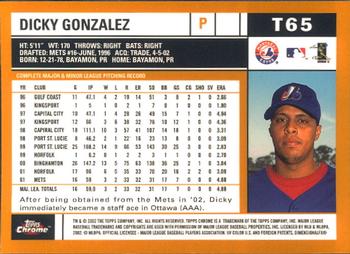 2002 Topps Traded & Rookies - Chrome #T65 Dicky Gonzalez Back
