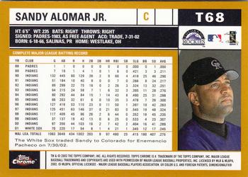 2002 Topps Traded & Rookies - Chrome #T68 Sandy Alomar Jr. Back
