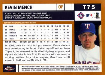 2002 Topps Traded & Rookies - Chrome #T75 Kevin Mench Back