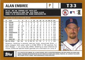 2002 Topps Traded & Rookies - Gold #T33 Alan Embree  Back