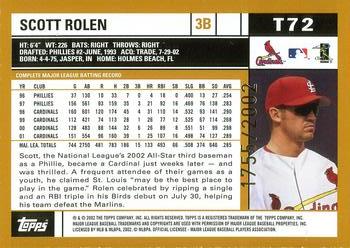 2002 Topps Traded & Rookies - Gold #T72 Scott Rolen  Back