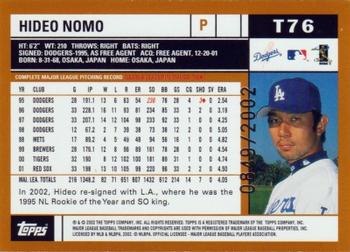 2002 Topps Traded & Rookies - Gold #T76 Hideo Nomo  Back