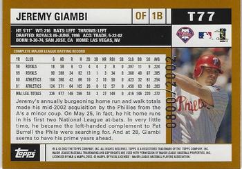 2002 Topps Traded & Rookies - Gold #T77 Jeremy Giambi  Back