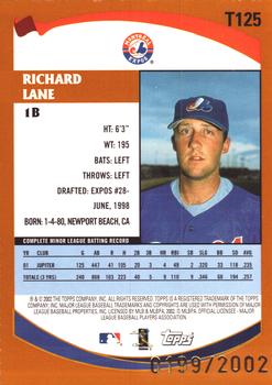 2002 Topps Traded & Rookies - Gold #T125 Richard Lane  Back