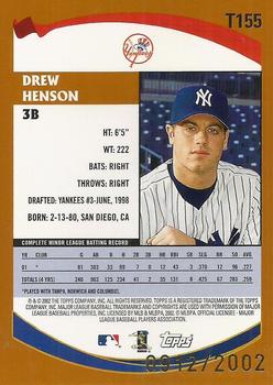 2002 Topps Traded & Rookies - Gold #T155 Drew Henson  Back