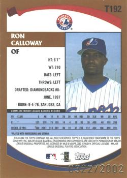 2002 Topps Traded & Rookies - Gold #T192 Ron Calloway  Back