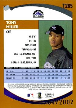 2002 Topps Traded & Rookies - Gold #T265 Tony Miller  Back