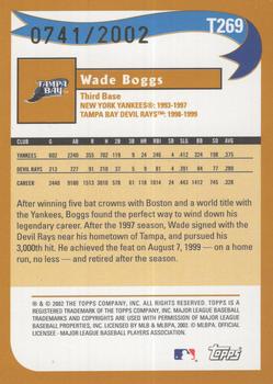 2002 Topps Traded & Rookies - Gold #T269 Wade Boggs Back