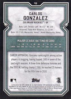 2017 Topps Museum Collection #49 Carlos Gonzalez Back