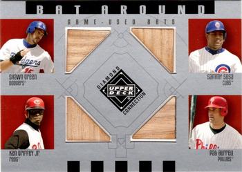 2002 Upper Deck Diamond Connection - Bat Around Game-Used Bats Quad #BA-GSGB Shawn Green / Sammy Sosa / Ken Griffey Jr. / Pat Burrell Front