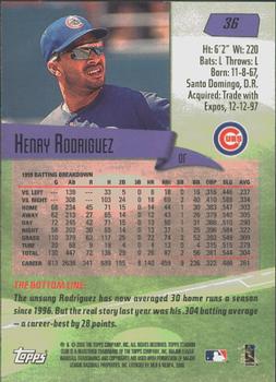2000 Stadium Club #36 Henry Rodriguez Back
