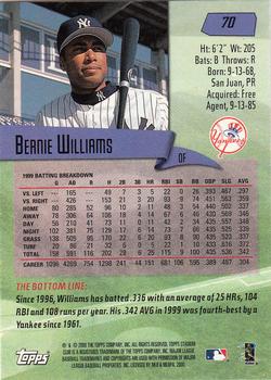 2000 Stadium Club #70 Bernie Williams Back