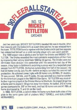 1990 Fleer - '90 Fleer All-Star Team #12 Mickey Tettleton Back